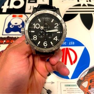 Used Nixon 51-30 Chrono Men's Watch Stainless Steel Black Face Leather Band